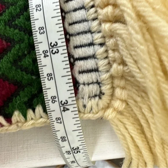 VINTAGE Woven blanket throw wall hanging wool fringe 70s decor boho Aztec 34”x75 - Picture 8 of 10